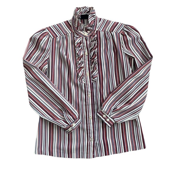 Vintage Striped Ruffle Collar Striped Blouse - Picture 1 of 6